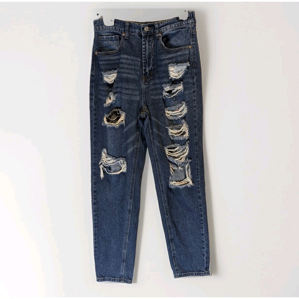 Y2K Grunge Distressed‎ Mom Jeans High Rise Medium Wash Denim Size M